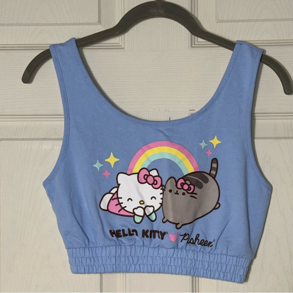 Hello Kitty x Pusheen Light Blue Crop Top Sports Bra Sz XSmall